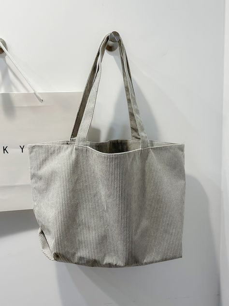 Grey Fashionable   Corduroy Plain Shoulder Tote Bag    Women Bags Tote Bags For College, Grey Tote Bag, Packing Bags Travel, Bags Sewing, Grey Tote Bags, Bag Packing, Grey Tote, Tote Bags Sewing, Shoulder Tote Bag