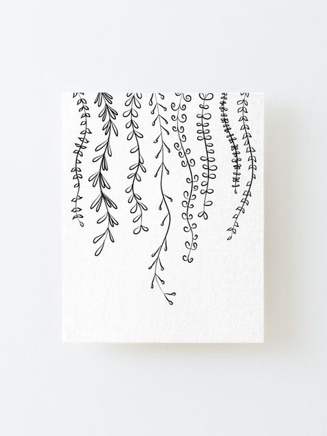 Drawings Plants Flowers, Leafs And Vines Drawing, Plant Drawings Wall Art, Hanging Leaves Drawing, Simple Plant Drawing Ideas, Simple Vines Plants Drawing, Black And White Line Drawings Simple, Vines Line Art, Simple Drawings Black And White