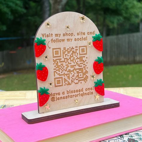 Very cutesy 🍓⭐️ I’m a such a sucker for strawberries! 🤩 Vendor Table, Small Business Signs, Business Signs, Qr Code, I Shop, Coding, Signs, Marketing, Gifts