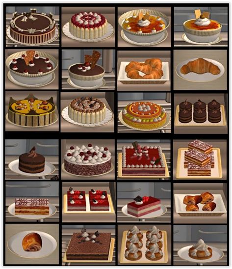 The Sims 2 Cc, Sims Food, Sims 4 Skills, Bloxburg Food Decals, Sims 2 Cc, Cakes Pastries, Sims 4 Kitchen, Die Sims 4, Sims 4 Clutter