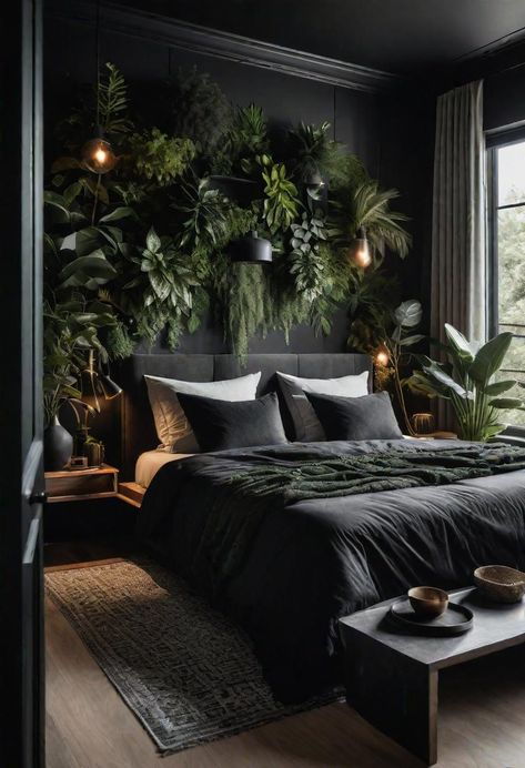 Dark Boho Living Room, Feminine Bedroom, Dark Home Decor, Black Bedroom, Bedroom Black, Bedroom Boho, Remodel Bedroom, Boho Living Room, Aesthetic Bedroom