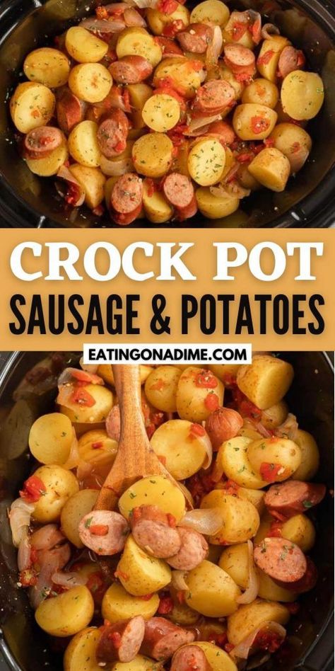 Keilbasa Crockpot Recipe, Polska Kielbasa Recipes Crockpot, Slow Cooker Sausage Recipes, Kilbasa Sausage Recipes, Crockpot Sausage And Potatoes, Sausage Crockpot Recipes, Crock Pot Sausage, Potato Recipes Crockpot, Sausage Slow Cooker