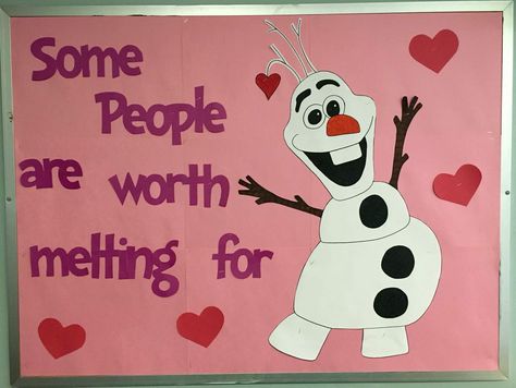 Cute Valentines Day Bulletin Board Idea for Kids #classroomdecor #valentinesdaydecorations Valentine’s Day Infant Bulletin Board, Valentines Day Birthday Board Classroom, Olaf Valentine Bulletin Board, Olaf Valentine Door Decoration, Valentines Day Bulletin Board Ideas Kids, Valentines Boards Bulletin For School, January Bulletin Board For Toddlers, Valentines Day Board Ideas Teachers, Valentine Day Bulletin Board Ideas