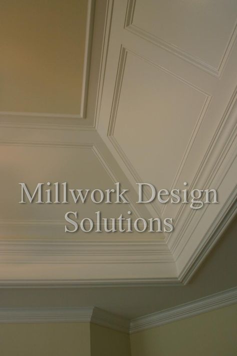 Coffered & Tray Ceilings — Millwork Design Solutions Angled Tray Ceiling Ideas, Tray Ceiling Ideas Bedroom Master Suite, Trayed Ceiling Ideas, Tray Ceiling Wood, Angled Tray Ceiling, Tray Ceiling Ideas Bedroom, Coffered Tray Ceiling, Ceiling Molding Ideas, Vaulted Tray Ceiling