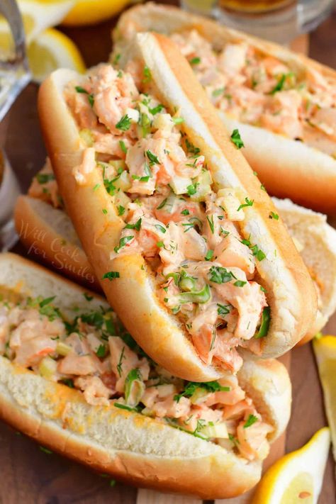 Shrimp Rolls Sandwich, Shrimp Sandwich Recipes, Shrimp Salad Rolls, Shrimp Rolls Recipe, Shrimp Salad Sandwich, Salad Roll, Shrimp Roll, Seafood Sandwiches, Will Cook For Smiles