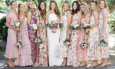 Mix and match bridesmaids dresses Miss Match Bridesmaid Dresses, Floral Bridesmaid Dresses Mismatched, Mix Matched Bridesmaid Dresses, Pink Bridesmaid Dresses Mismatched, Mix Match Bridesmaid Dresses, Bridesmaids Floral, Mix And Match Bridesmaid Dresses, Fall Bridesmaid, Mix Match Bridesmaids