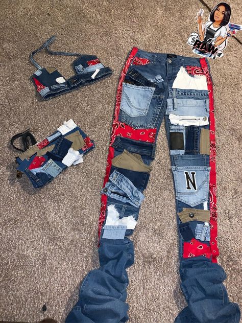 Custom Baddie Outfits, Custom Stacked Jeans Men, Custom Stacked Jeans, Custom Pants Ideas, Jean Ideas, Custom Pants, Denim Diy Clothes, Custom Outfits, Cute Birthday Outfits