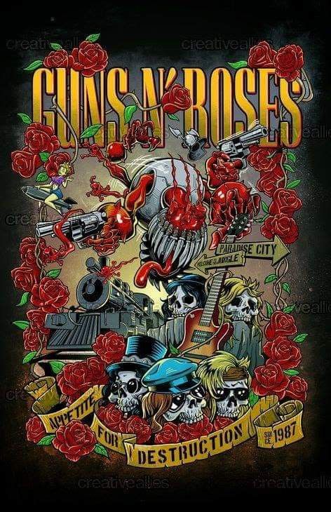 Designing Art, Rock Poster Art, Rock N Roll Art, Rock Band Posters, Heavy Metal Art, Roses Print, Band Wallpapers, Rock And Roll Bands, Rock Punk