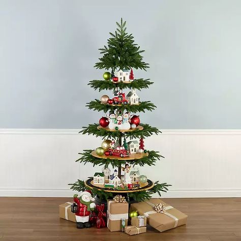 7.5 ft. Christmas Tree with Shelves | Kirklands Home Christmas Tree With Shelves, 5 Ft Christmas Tree, Christmas Tree Display, Tree Display, Seasonal Gifts, Christmas Village, Cute Christmas, Tree Decor, Small Gifts