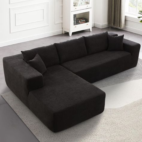 PRICES MAY VARY. No Assembly Required: Skip the hassle of assembly. Simply unbox and start enjoying your new sectional sofa right away Soft and scratch-resistant fabric: This fabric is designed to resist scratches from pets, ensuring durability and longevity, while its exceptionally soft texture provides a luxurious and gentle feel on the skin Generous Armrest: 11.02" wide thickened armrests provide ample relaxation space for your entire arm, which can be used as a pillow for lying down and rest Corner Sofa Living Room Black, Black Decor Living Room, Sofa Corduroy, Corduroy Upholstery, Wide Sofa, Black Couches, Sofa Dimension, Sofa For Living Room, Style Salon