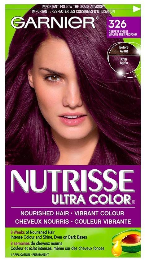 Garnier Nutrisse Ultra Color in 326 Dark Intense Burgundy. Nourished hair, vibrant color: Amazon.ca: Beauty Pelo Color Vino, Hair Color Plum, Plum Hair, Dyed Hair Purple, Violet Hair, Hair Color Burgundy, Dark Violet, Permanent Hair Dye, Hair Color Purple