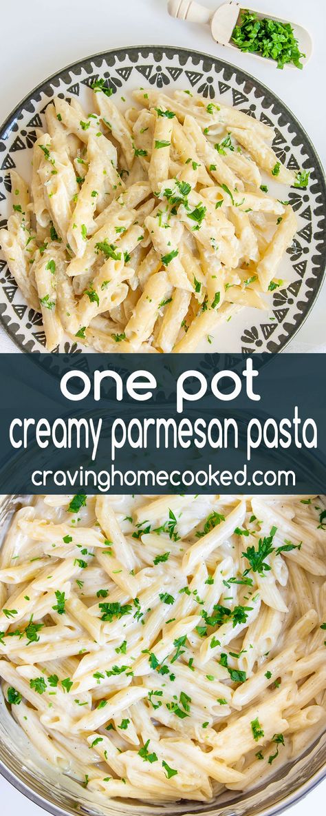 This One Pot Creamy Parmesan Pasta is not only creamy and delicious but it's super quick to make, ready in 30 minutes and pure comfort food! The secret of this one pot dish is in its simplicity! #pasta #cheese #onepot #30minmeals Pasta Craving, Creamy Parmesan Pasta, Creamy Pasta Recipes, Pasta Side Dishes, Macaroni Recipes, Pasta Sides, One Pot Pasta Recipes, Creamy Parmesan, Parmesan Pasta