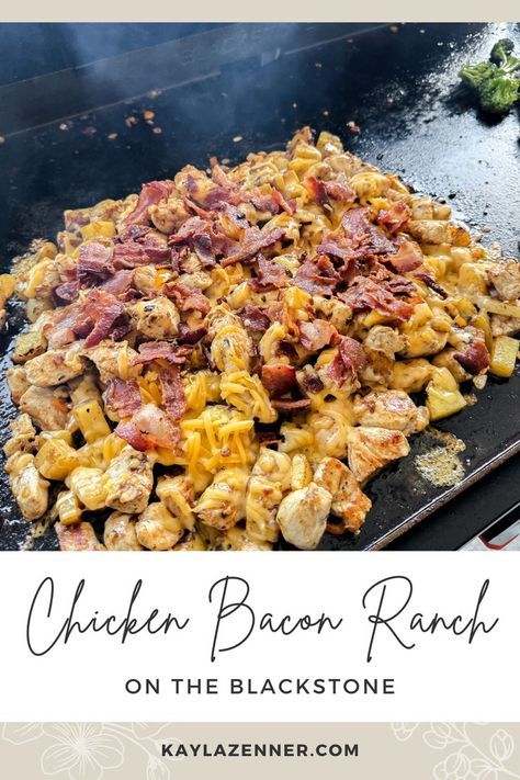 This Chicken Bacon Ranch Skillet is made on the Blackstone and is a quick and easy dinner made all in one. Chicken Bacon Ranch Skillet Recipe|Blackstone Chicken Bacon Ranch|Easy Chicken Bacon Ranch Skillet|Blackstone Griddle Chicken Recipe|Delicious Chicken Bacon Ranch Dinner|Chicken Bacon Ranch Skillet on Blackstone|Quick Chicken Bacon Ranch Skillet|Blackstone Skillet Chicken Recipe|Chicken Bacon Ranch on Griddle|Simple Chicken Bacon Ranch Skillet|Blackstone Dinner Ideas|Summer BBQ|Blackstone| Blackstone Dinner Ideas, Griddle Chicken, Blackstone Dinner, Blackstone Chicken, Dinner Ideas Summer, Hibachi Chicken, Blackstone Grill, Cooking Stone, Chicken Skillet Recipes