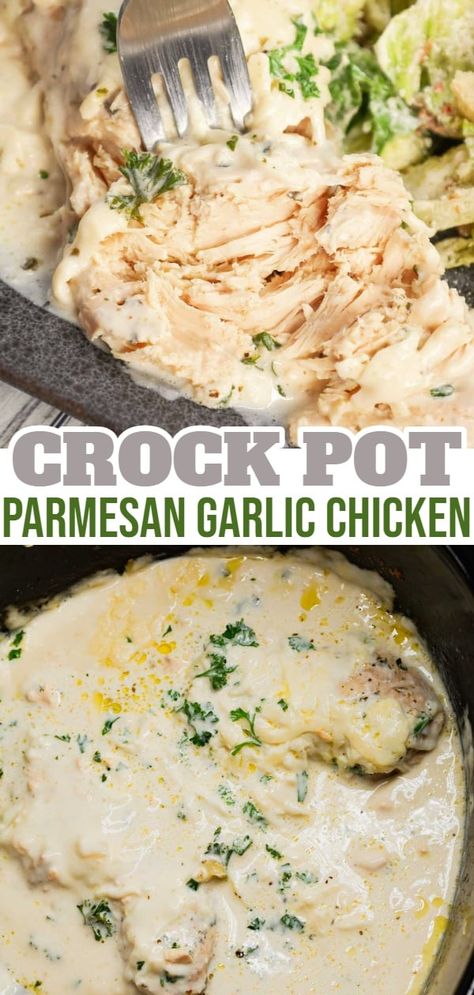 Crockpot Creamy Garlic Parmesan Chicken, One Pot Chicken Crockpot Recipes, Chicken Dishes In Crockpot, Crock Pot Creamy Garlic Chicken, Mini Crockpot Chicken Recipes, Boneless Chicken Crockpot Recipes Easy, Garlic Chicken Recipes Crockpot, Chicken Parmesean Crockpot Recipe, Crock Pot Chicken With Italian Dressing