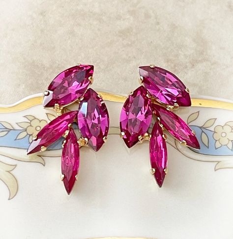 3 pair Viva Magenta earrings Magenta Wedding Decorations, Magenta Jewelry, Viva Magenta Wedding, Magenta Earrings, Barbie Colors, Magenta Wedding, Marquise Earrings, Magenta Flowers, Lehenga Choli Wedding