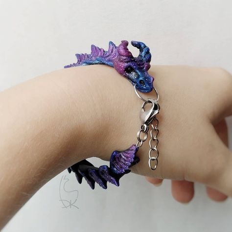 Galaxy Dragon, Stars Jewelry, Nebula Galaxy, Sky Stars, Clay Dragon, Dragon Bracelet, Clay Bracelet, Magical Jewelry, Dragon Jewelry