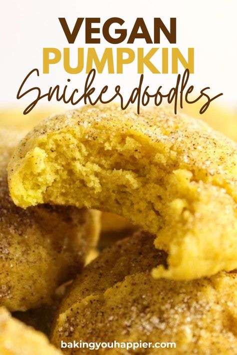 Vegan Pumpkin Snickerdoodle Cookies, a soft and chewy melt in your mouth cookie that’s packed with pumpkin and lightly sprinkled with cinnamon and sugar! Vegan Pumpkin Snickerdoodle Cookies, Vegan Pumpkin Snickerdoodles, Cheap Vegan Desserts, Vegan Pumpkin Dessert, Pumpkin Cookies Vegan, Pumpkin Snickerdoodle Cookies, Vegan Pumpkin Cookies, Indulgent Recipes, Vegetarian Thanksgiving Recipes