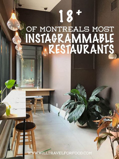 Montreal most instagrammable restaurants | Will Travel For Food Instagramable Walls Restaurant, Instagrammable Restaurants, Montreal Restaurants, Restaurants For Birthdays, Montreal Food, Funky Lighting, Parisian Bistro, Distressed Walls, Staircase Wall