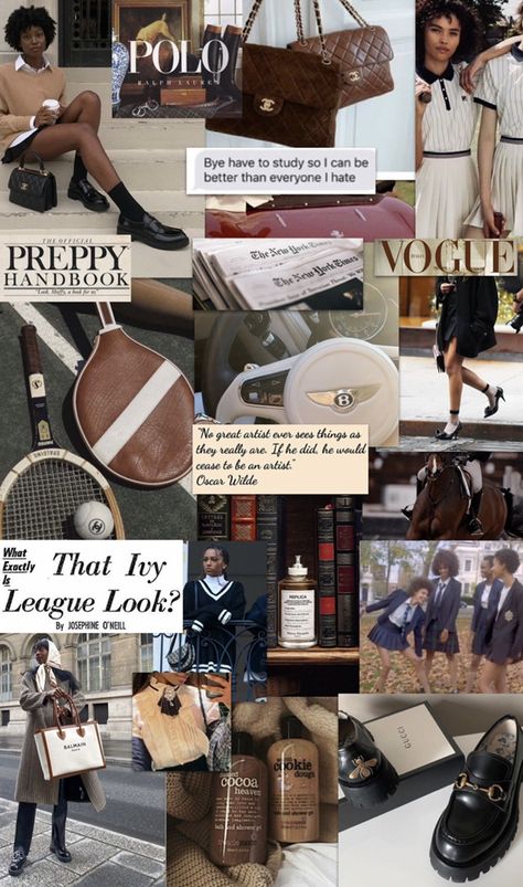 Black Ivy League Aesthetic, That Ivy League Look, Ivy League Aesthetic Girl, Ivy League Vision Board, Ivy League Aesthetic Wallpaper, Old Money Background, Ivy League Aesthetic, Preppy Handbook, Vision Board Collage