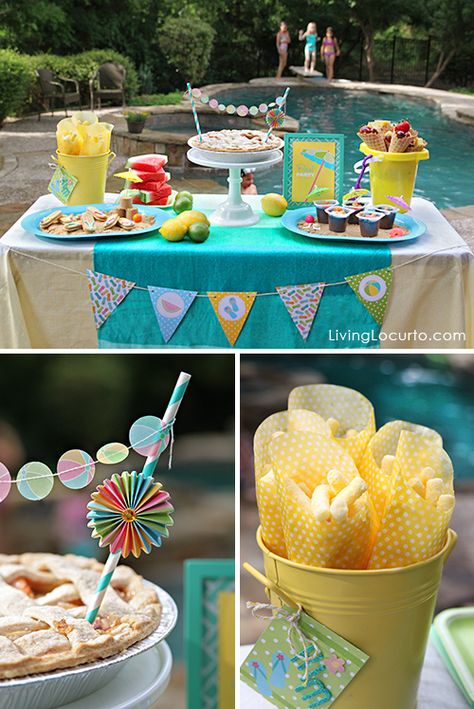 Pool Party Ideas! Dessert Table, Fun Food & Party Printables by Amy Locurto LivingLocurto.com Halloween Food For Adults, Adult Halloween Party Decorations, Pool Party Ideas, Halloween Appetizers Easy, Creepy Halloween Food, Halloween Party Appetizers, Halloween Menu, Easy Halloween Food, Spooky Party