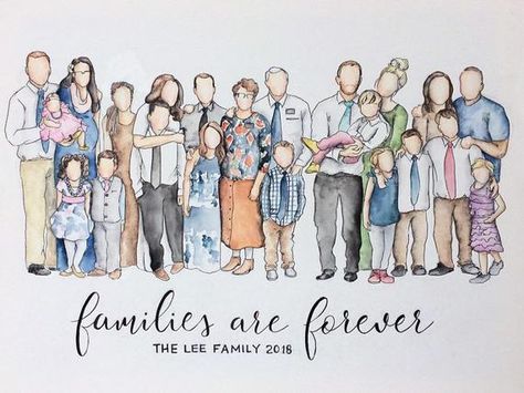 Family Portrait Drawing, Family Tree Art, Family Drawing, Faceless Portrait, Family Painting, Family Illustration, Watercolor Sketchbook, Canvas Gift, Watercolor Inspiration