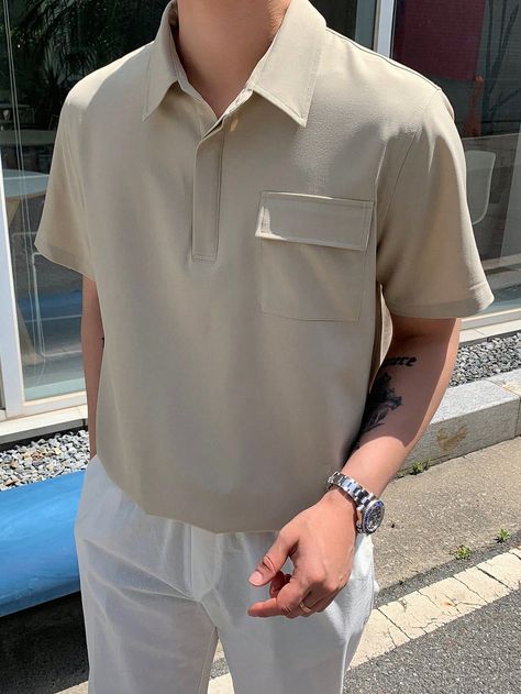 Khaki Outfit Men Casual, Men Tshirt Style, Simple Mens Outfits Casual, Polo Tee Outfit Men, Tshirts For Men Casual, Plain Tshirt Outfit Men, Collar Tshirt Outfit, Basic Mens Outfits, Polo Tshirt Men Outfit