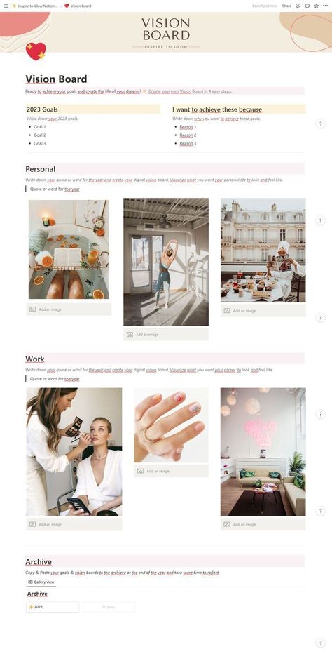 #Organisation #Free_Vision_Board_Template #Goals_Vision_Board #Goal_Setting_Vision_Board Free Vision Board Template, Goals Vision Board, Goal Setting Vision Board, Free Vision Board, Manifesting Journal, Vision Board Template, Quotes Dream, Goals Template, Notion Template