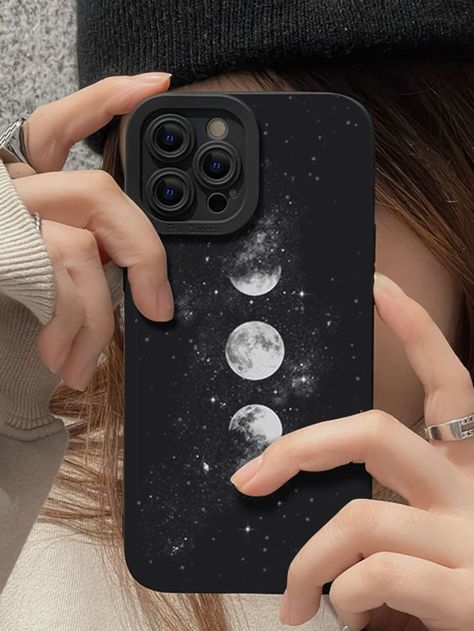 Multicolor  Collar  TPU Galaxy Phone Cases Embellished   Cell Phones & Accessories Aesthetic Black Phone Case, Black Aesthetic Phone Case, Phone Cases Space, Phone Case Design Ideas, Aesthetic Phone Case Design, Iphone Case Handmade, Moon Phone Case, Minimalist Phone Cases, Diy Phone Case Design