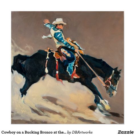 Cowboy on a Bucking Bronco at the Rodeo by Debbie Beukema  #art #arte #illustration #drawing #artist #oldwest #west #artsy #paintings #fineart #graphic #horse #gallery #rodeo #cowboy Boys Dresser, Log Cabin Art, Western Animals, Cowboy Character Design, Cowboy Painting, Cowboy Character, Cowboy History, Western Photos