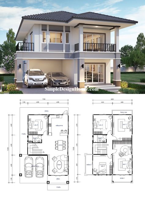 Two Story House Design, Affordable House Plans, Two Story House, Modern Bungalow House, Home Id, Building Plans House, Duplex House Plans, House Construction Plan, Model House Plan