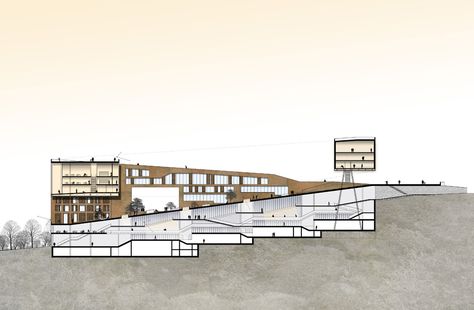 Slope Architecture, Municipal Hall, Chinese University, University Of Hong Kong, Galleries Architecture, Hotel Concept, Architectural Section, Building Section, Architectural Drawing