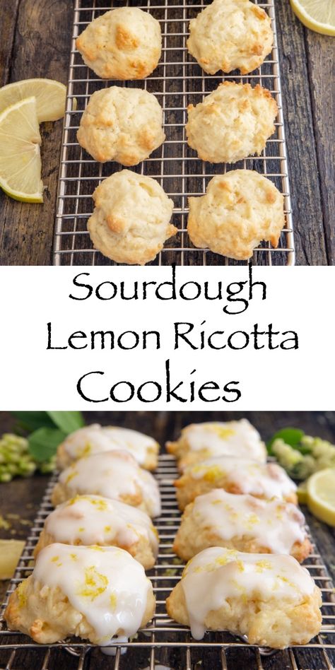 Sourdough Lemon Ricotta Cookies are soft, tender, and melt in your mouth amazing. Using ricotta and discard sourdough starter, results in ultramoist cake-like cookies with the perfect balance of sweet and tart. Sourdough Lemon Scones, Lemon Sourdough Cookies, Sourdough Discard Lemon Bars, Sourdough Lemon Cookies, Sourdough Lemon Bars, Soughdough Bread, Sourdough Cookies Recipe, Lemon Sourdough, Sourdough Dessert