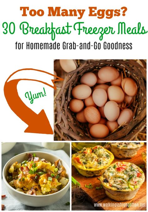 Too many eggs? 30 Breakfast Freezer Meals for homemade grab-and-go goodness! Freezer Egg Breakfast, Egg Recipes Freezable, Egg Freezer Meals, Egg Cups Breakfast Freezer, Freezer Egg Recipes, Freezable Egg Recipes, Freezer Egg Casserole, Batch Cooking Freezer, Breakfast Freezer Meals