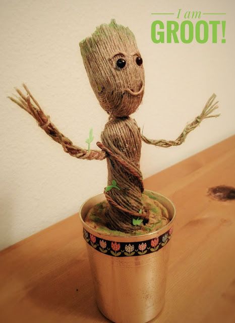 Baby Groot, Guardians of the galaxy vol 2, Crafts, Jute Craft, Tree Craft, Kids Craft Groot Craft, Diy Groot, Groot Guardians Of The Galaxy, Burlap Party, Craft Tree, Groot Guardians, Jute Craft, Nature Craft, I Am Groot