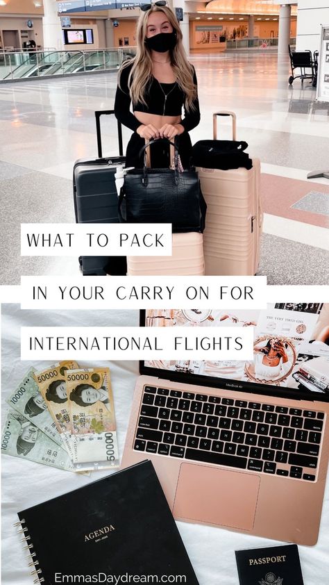 What to pack in your carry on for international flights International Travel Outfit, Carryon Packing List, International Packing List, International Travel Packing, International Travel Checklist, International Travel Essentials, Best Carry On Bag, Europe Packing List, Packing For Europe