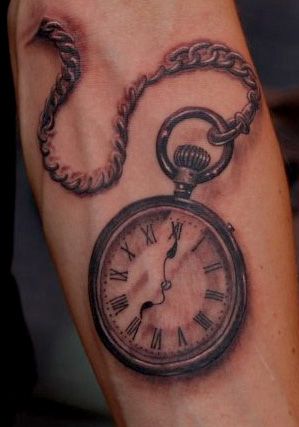 Not my tattoo, Just an inspiration for a future tattoo Why So Serious Tattoo, Pocket Watch Drawing, Gold Tattoo Ink, Grey Ink Tattoo, Vintage Clock Tattoos, Pocket Watch Art, Brown Tattoo Ink, Watch Tattoo Design, Pocket Watch Tattoos