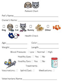 This would be cute to hand out to little kids that come to the office with their animals :) Preschool Pets, Pet Study, Doctor Play, Pretend Play Printables, Dramatic Play Preschool, Dramatic Play Area, Dramatic Play Centers, Pet Vet, Vet Clinics