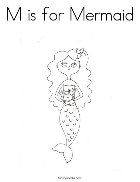 M is for Mermaid Coloring Page - Twisty Noodle Letter M Preschool, Crab Mermaid, Animals Colouring Pages, Mermaid Tea Party, Babies Activities, Bookmarks To Make, Super Nanny, Mermaid Pirate Party, Lil Mermaid