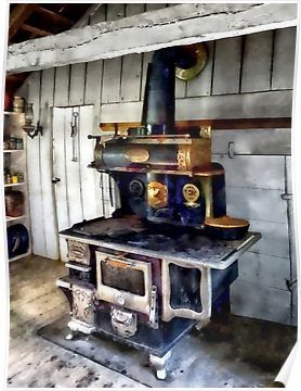 Coal Stove in Kitchen Poster Stove In Kitchen, Coal Burning Stove, Antique Kitchen Stoves, Antique Wood Stove, Coal Stove, Wood Stove Cooking, Old Stove, Model Architecture, Cook Meals