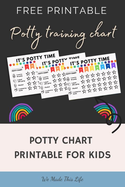 Free printable potty training chart for kids with colorful designs and reward stars. Free Potty Training Chart, Potty Reward Chart, Printable Potty Training Chart, Printable Potty Chart, Potty Training Reward Chart, Potty Training Rewards, Toddler Potty, Potty Chart, Starting Potty Training