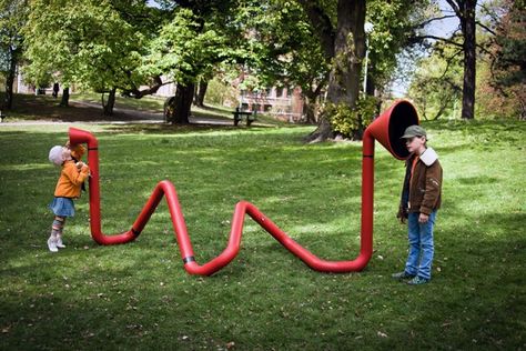 Visually interesting and playfully purposeful, "Invoxicated" is an interactive sound effects sculpture by Karl-Johan Ekeroth.  He says, "Invoxicated is a interactive play sculpture where children can experience the pure joy of playing with sound effects in the public space." Zoo Miami, Sound Sculpture, Urban Playground, Urbane Kunst, Public Space Design, Play Ground, Sensory Garden, Spatial Design, Children Park