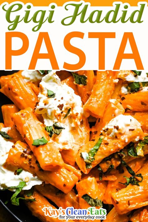 Vodka Pasta With Burrata, Tik Tok Vodka Pasta, Spicy Burrata Pasta, Bursts Pasta, Hailey Bieber Pasta Recipe, Holiday Pasta Recipes, Famous Pasta Recipes, Gig Hadid Pasta Recipe, Tube Pasta Recipe