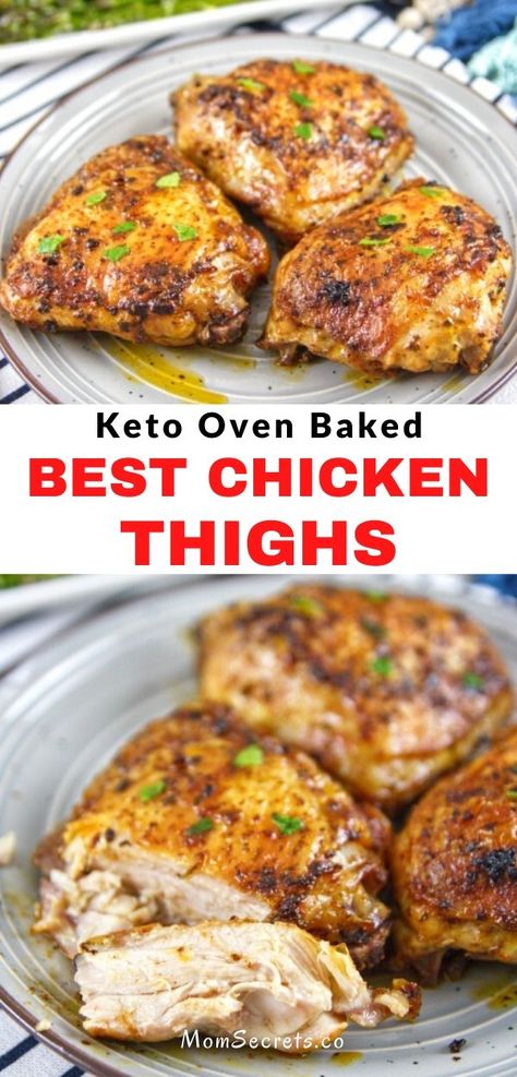 Keto Oven Baked Chicken, Crispy Oven Baked Chicken Thighs, Keto Chicken Thighs, Keto Chicken Thigh Recipes, Oven Baked Chicken Thighs, Crispy Oven Baked Chicken, Chicken Thigh Recipes Oven, Boneless Chicken Thigh Recipes, Chicken Thigh Recipes Baked