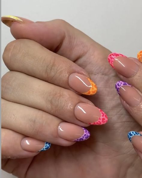 Fun Round Nails, Funky French Tip Nails Almond, Utah Nail Ideas, Funky French Tips, Fun French Tips, Simple Gel Nails, Summery Nails, Cute Nail Ideas, Simple Acrylic Nails