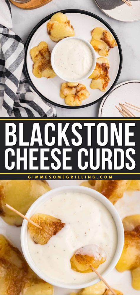 Learn how to make cheese curds for your game-day food ideas! This best cheese curds recipe is made on Blackstone and is gluten-free! Perfectly toasted on the outside, gooey warm cheese on the inside. A must-try! Easy Cheese Curds Recipe, Homemade Cheese Curds, Cheese Curds Recipe, Beer Battered Fish Recipes, Cheddar Cheese Curds, Fried Cheese Curds, Small Bites Appetizers, Homemade Ranch Seasoning, Outdoor Cooking Recipes