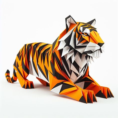 Origami tiger art Origami Tiger, Tiger Sculpture, Paper Tiger, Simple Sheets, Ancient Japanese Art, Tiger Art, Majestic Animals, Paper Folding, Unique Image