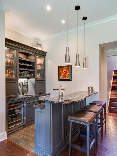 Explore basement bar ideas and designs at HGTV for tips on how to transform your basement space into a chic bar area. Home Bar Rooms, Basement Inspiration, Basement Bar Designs, Home Bar Design, Basement Kitchen, Home Bar Designs, Bar Room, Basement Decor, Basement Bar