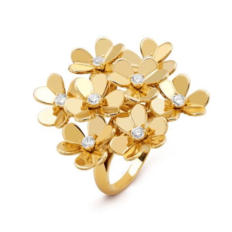 Frivole ring, 8 flowers, yellow gold, round diamonds; diamond quality DEF, IF to VVS. Pink Gold Necklace, Van Cleef And Arpels Jewelry, Van Cleef & Arpels, Van Cleef And Arpels, 18k Yellow Gold Ring, Diamond Flower, Van Cleef Arpels, Van Cleef, Flower Ring