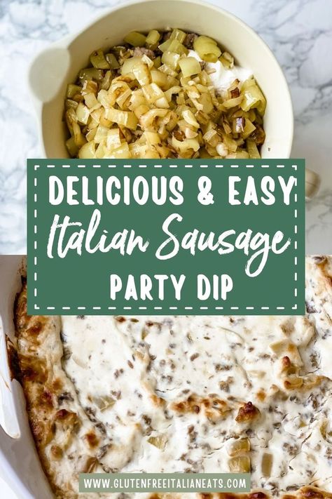 Italian Sausage Dip, Banana Pepper Dip, Parmesan Dip Recipe, Gluten Free Italian Recipes, Gluten Free Sausage, Baked Dips, Sausage Parmesan, Sausage Dip, Pepper Dip