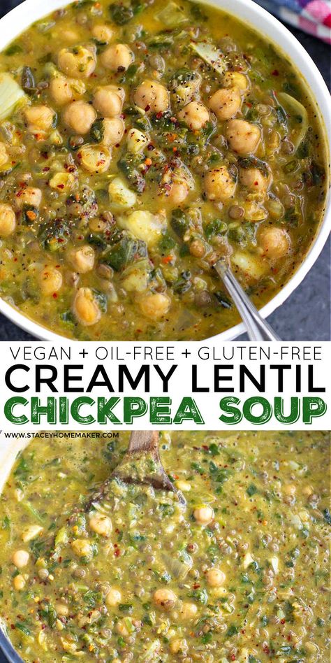 Veggie Broth Recipe Dinners, Lentil Chickpea Soup, Jicama Soup Recipes, Sweet Green Recipes, Chick Pea Soup Recipes, Easy Chickpeas Recipe, Fall Soups And Stews Healthy, Creamy Chickpea Soup, Lentil And Chickpea Soup